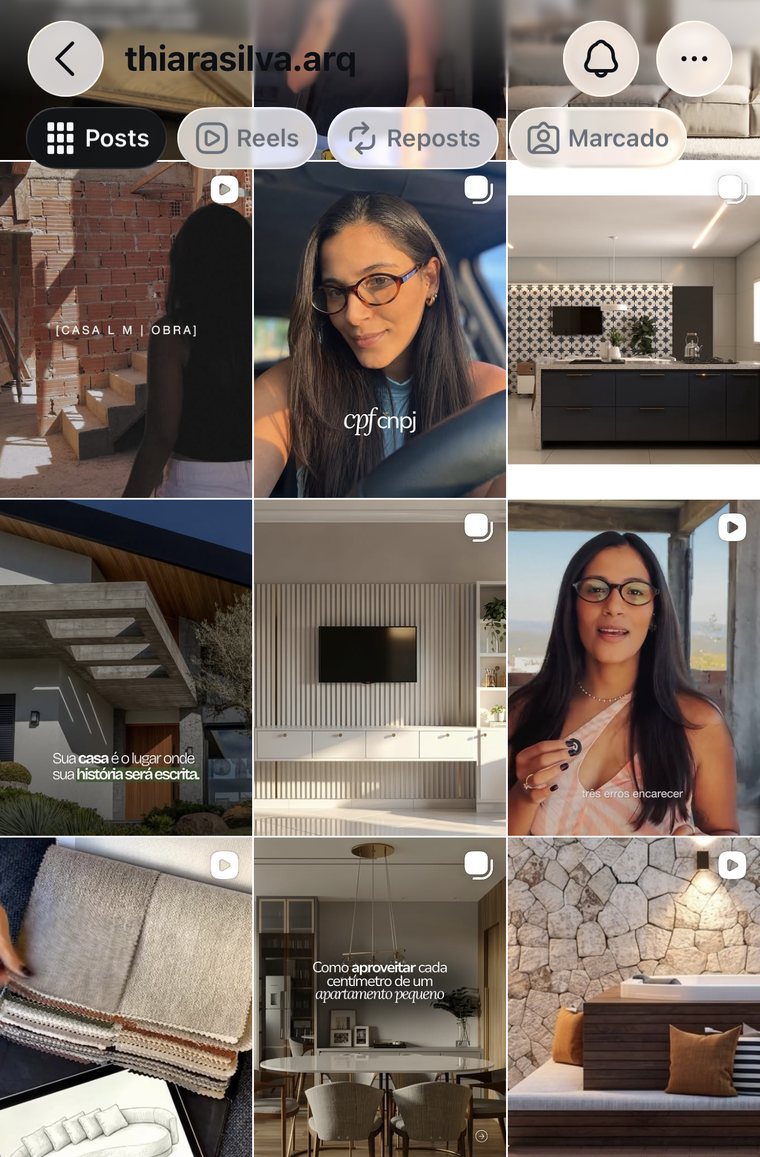 Perfil e feed no Instagram com direção visual, identidade e linha editorial desenvolvidas pela doisn