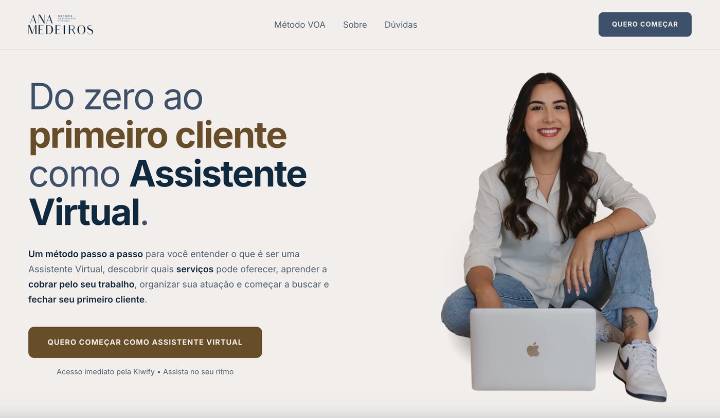 Página de vendas do Método VOA, de Ana Medeiros, na versão desktop